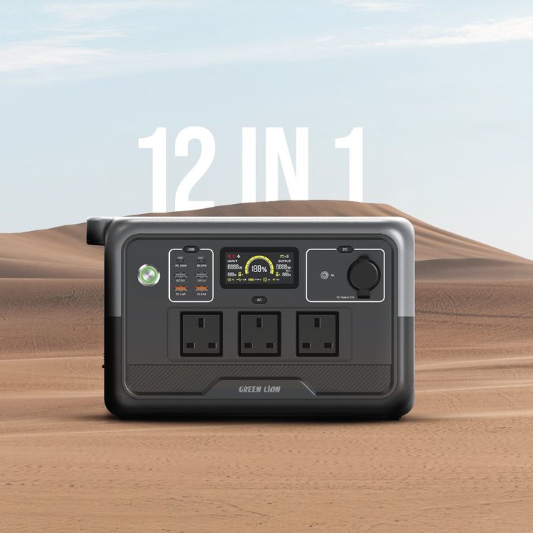 محطة الطاقة Green Lion PGX800 بسعة بطارية 30000mAh، مع ضوء LED ثلاثي الوضعيات، وأمان متعدد الطبقات، وشاشة LCD كبيرة، ومدخل AC بقوة 600W، وType-C PD بقوة 100W - أسود.