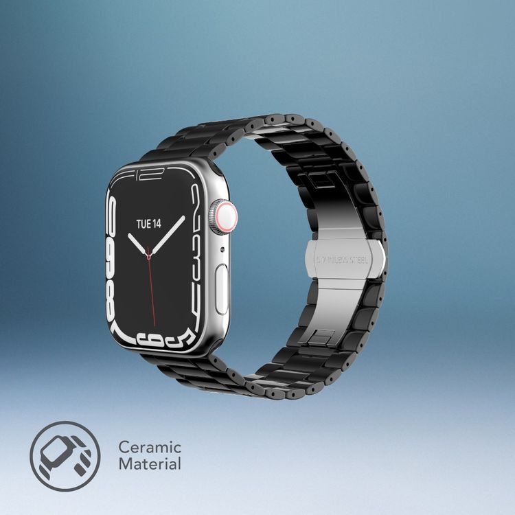 Levelo Enigma Ceramic Watch Strap for Apple Watch 42/44/45mm, Quick-Release Pins, Corrosion-Resistant, Easy Installation, Anti-Scratch - Black