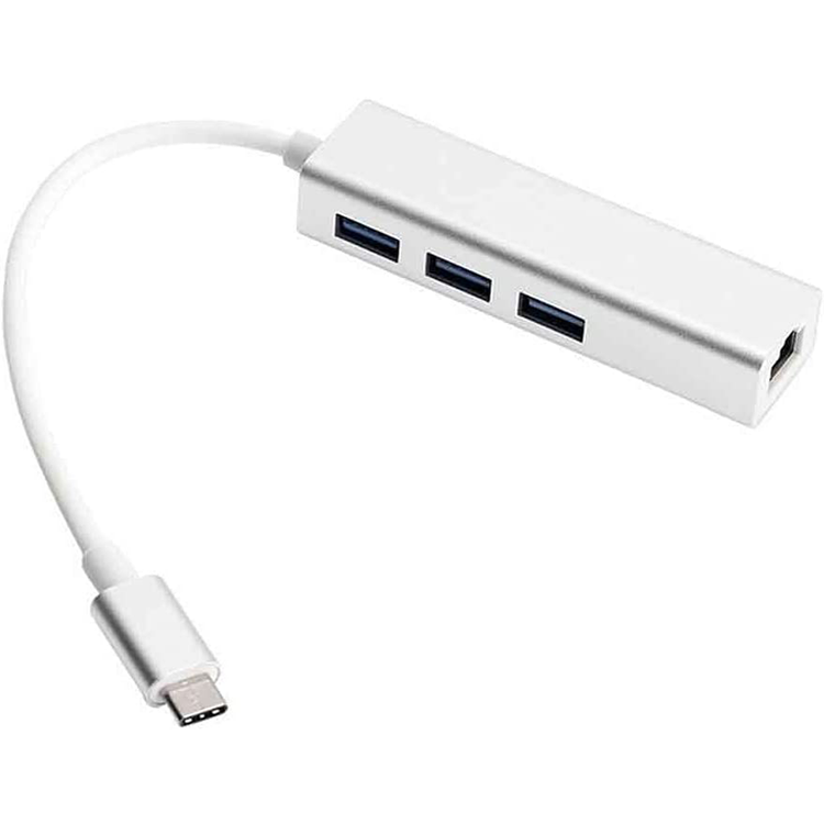 Devia Leopard Type-c3.1 To RJ45/USB 3.1 HUB (1000MBPS), Type-C Interface Expansion USB3.0*4, Efficient Transmission & Synchronous Response, Supports 4 Ports All At Once - Silver