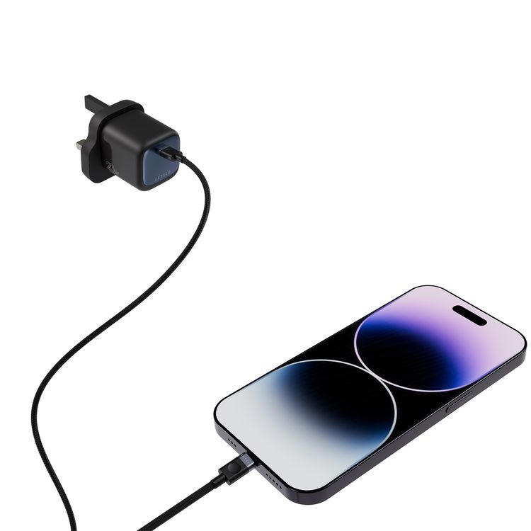 Levelo Vero 20W GaN UK Adapter with Type-C to Type-C Cable, Single Type-C Port, Durable Material, Fast Charging, Over Charge Protection, UK Plug - Black / Blue