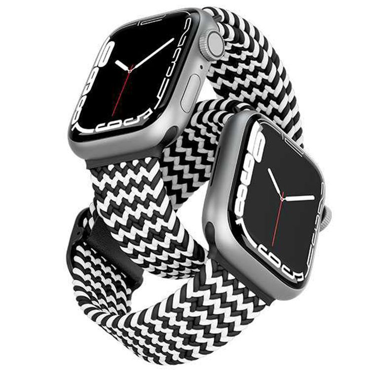 Levelo Crisben Watch Strap with Metal Buckle for Apple Watch 49/45mm, Water & Sweat Resistant, Compatible with SE, Series 8, 7, 6, 5 & 4, Adjustable & Stretchable Loop Band - Black / White