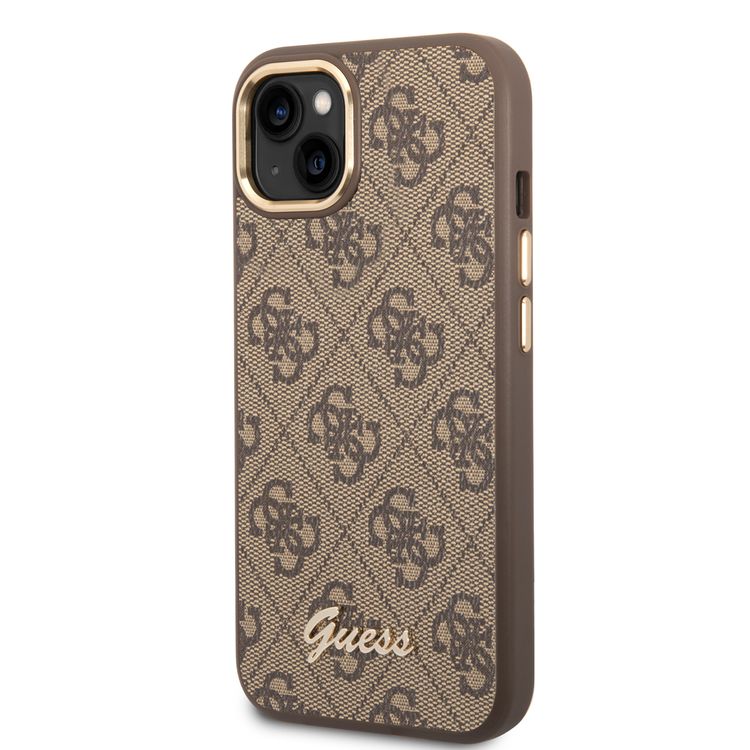 Guess PC/TPU 4G PU Case with Metal Camera Outline & Buttons iPhone 14 Plus Compatibility - Brown