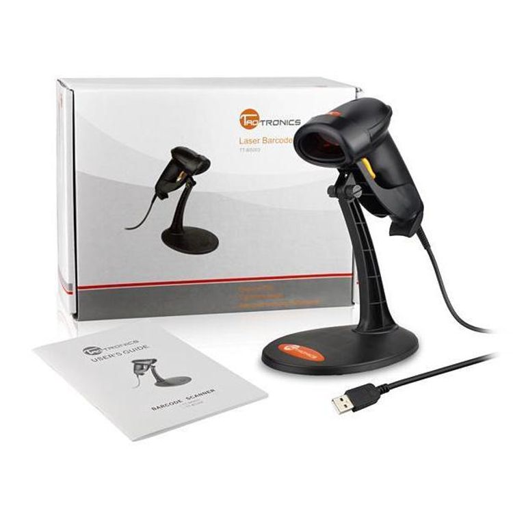 Taotronics USB Barcode Scanner with Auto Sensing Technology, Widely Decode Ability, Ergonomic Design, Plug and Play, 5mil Resolution, 1.5m Cable Length, 100 Scans per Second - Black
