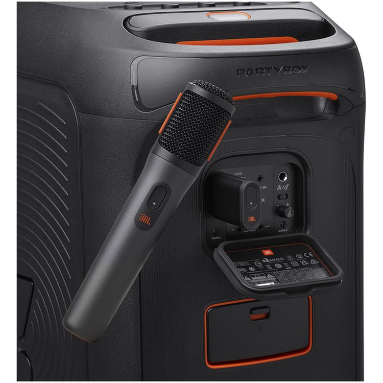 JBL Portable PartyBox Microphone with Digital Wireless Dongle, 20 Hours Working Time, 30m Working Range, Less than 2.5 Hours Charging Time, 3.7V, Li-ion Battery, Built-in Foam Pop Filter, Shock Mount System, Compatible with All PartyBox Speakers - Black