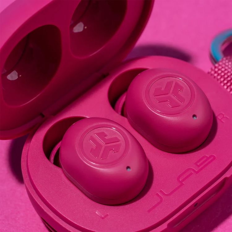 JLab JBuds Mini True Wireless Earbuds, Noise-Canceling, Quick Charge, Splashproof, 15 Minutes of Fast Charging Time, 20 Hours Total Playtime - Pink