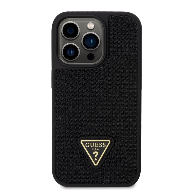 Guess Rhinestone Case with Triangle Logo  - Black - iPhone 15 Pro