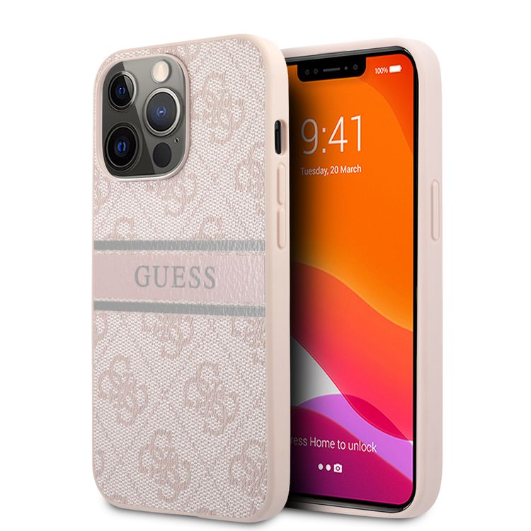 CG MOBILE Guess 4G PU Leather Case with Printed Stripe Compatible for iPhone 13 Pro (6.1") Anti-Scratch, Easy Access to All Ports, Shock Absorption