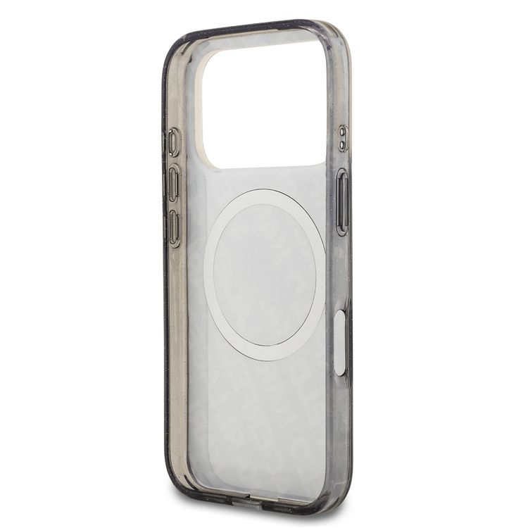 Karl Lagerfeld MagSafe IML Glitter & KL Repeated Case with Karl & Choupette for iPhone 17 Pro Max, Slim Profile, Drop Protection, Easy Snap-On, Sustainable Packaging, Comfortable Grip, Lightweight Design - Black