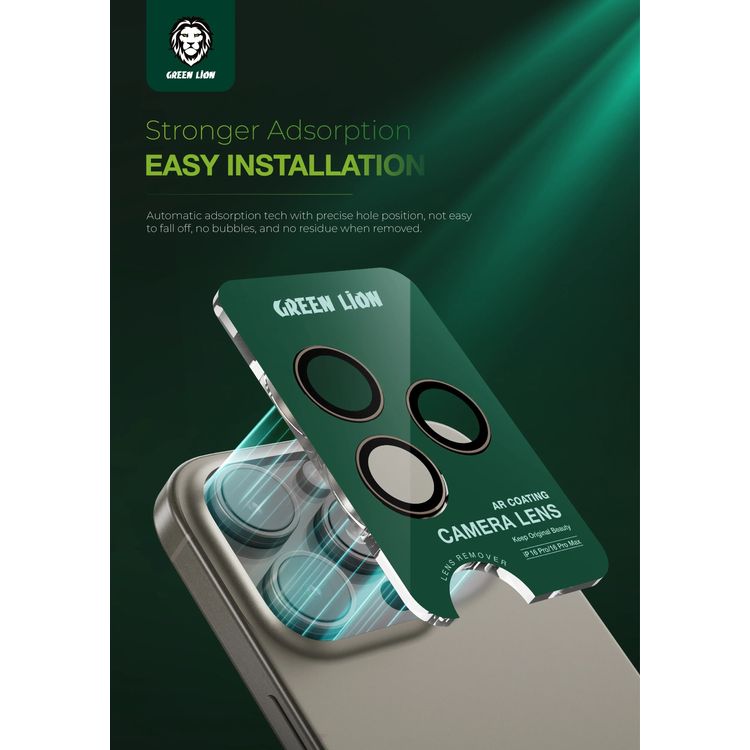 Green Lion Classic Camera Lens for iPhone 16 Pro/Pro Max, Seamless Fit, Scratch Resistant, Anti Reflective - Copper Gold