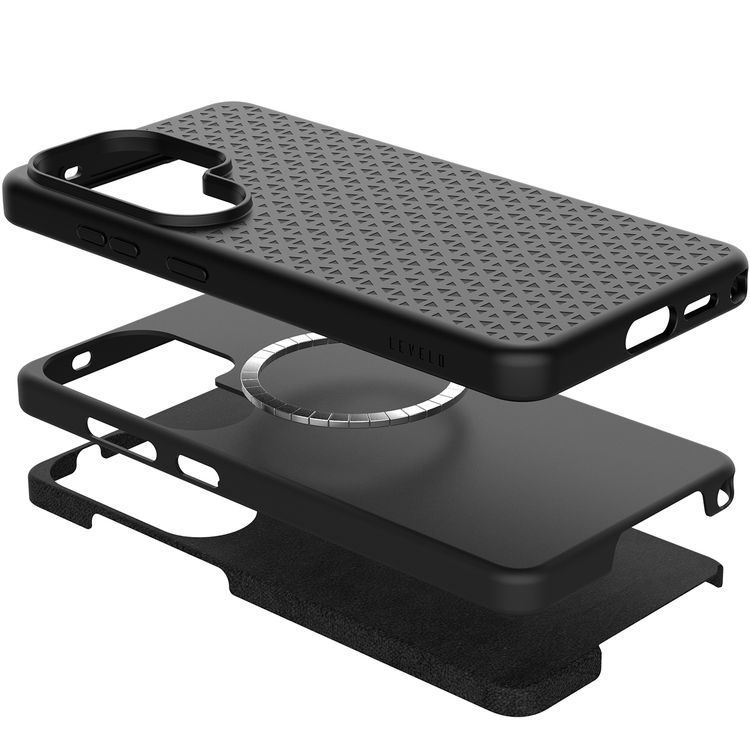 Levelo Flora MagSafe Liquid Silicone Case for Samsung S26 Ultra, Shock-Resistant Bumper, Premium Silicone Grip, Metal Frame for Camera & Buttons, Drop Protection - Black  