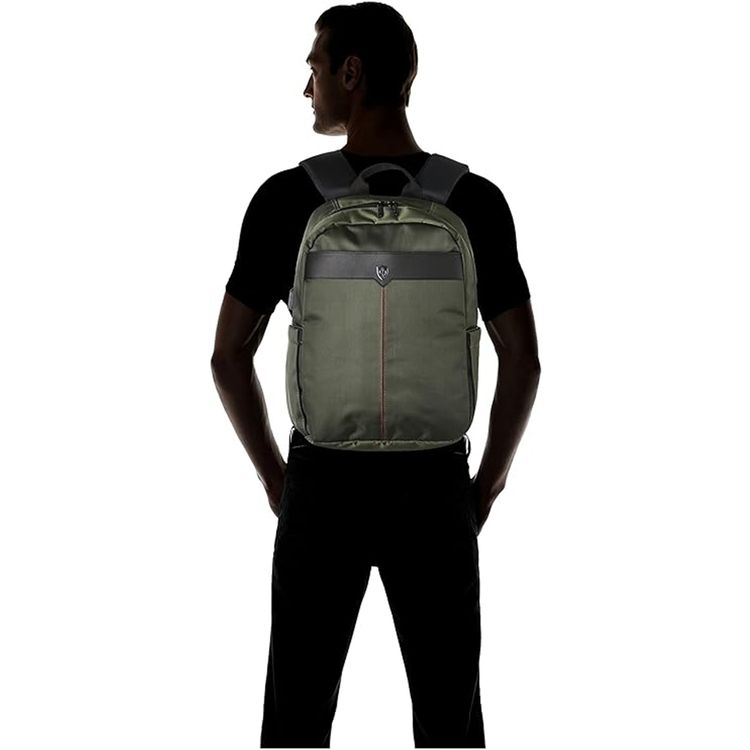 Ferrari Nylon 15" Backpack with Metal Logo Off Track, Charging Port, Adjustable Shoulder Strap, Multiple Pockets, Water Resistant - Kaki