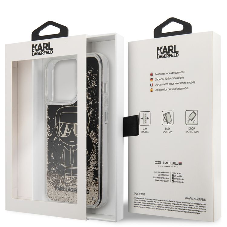 CG MOBILE Karl Lagerfeld Liquid Glitter Case Gatsby Ikonik Case For iPhone 13 Pro Shock Absorbent, Drop Protection Officially Licensed Glitter - Black