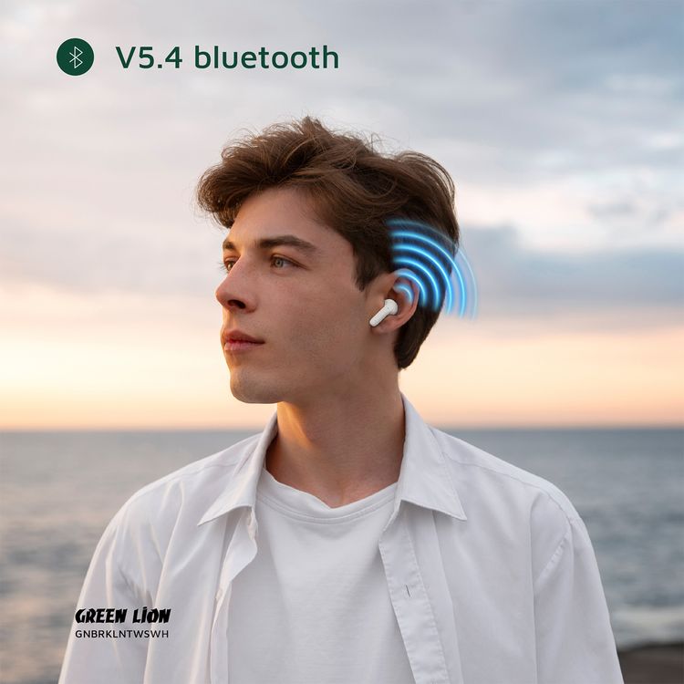 Green Lion Brooklyn True Wireless Earbuds with Voice Assistant, 4 Hours Playtime, Built-in Microphone, HiFi Sound, Touch Control, Dual-Mic - White