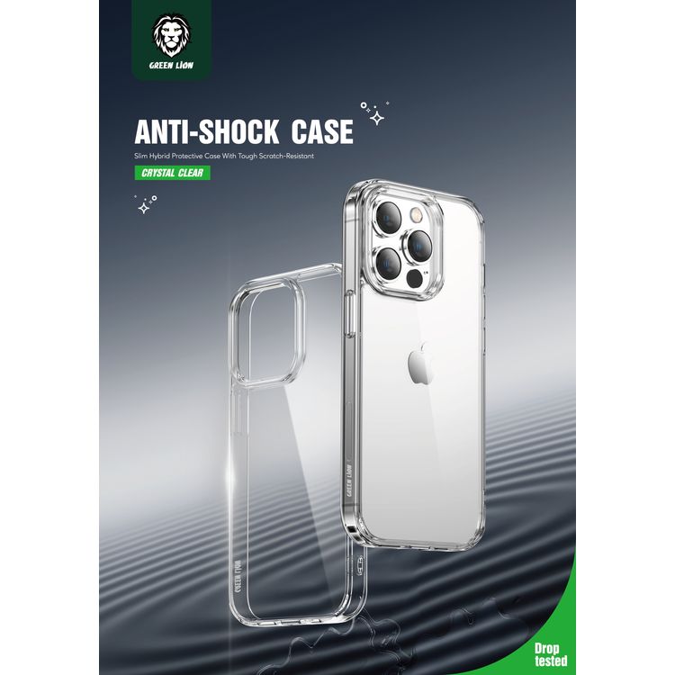 Green Lion Clear Case for iPhone 14 Pro, Drop Protection, Anti-Microbial Protection, Tough Scratch-Resistant, Anti-Yellowing, Camera Protection, Slim Design - Clear