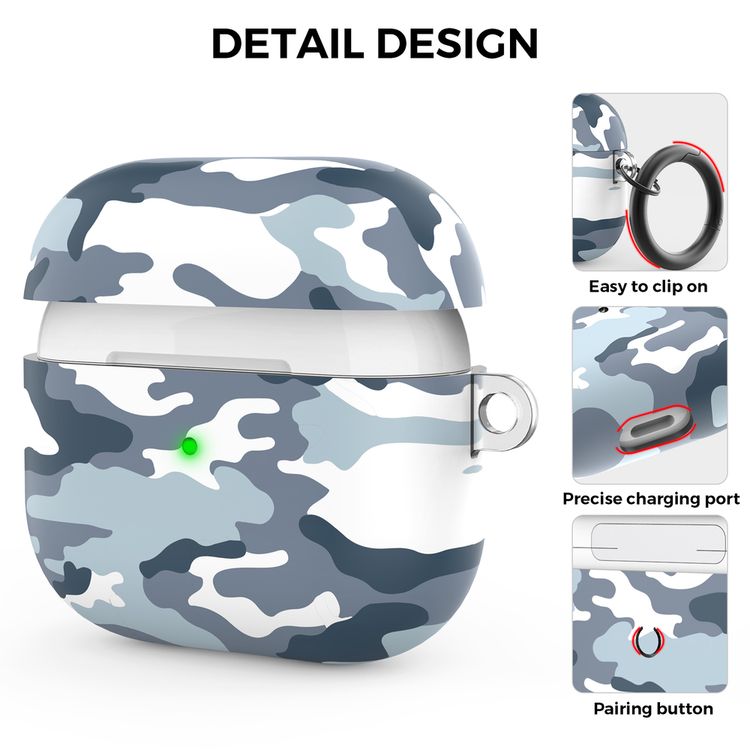 AhaStyle Premium TPU IMD Patterns Keychain AirPods Case Compatible for AirPods 3 Suitable with Wireless Charging - Navy Camouflage