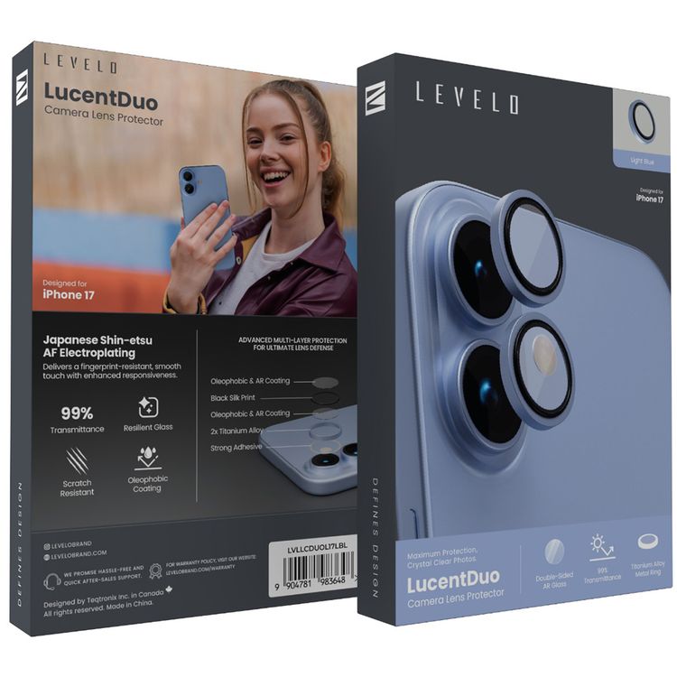 Levelo LucentDuo Camera Lens Protector with 99%  Transmittance for iPhone 17, Anti-Fingerprint, Anti-Scratch, Double-Sided AR Glass, Oleophobic Coating, Multi-Layer Protection, Strong Adhesive - Light Blue