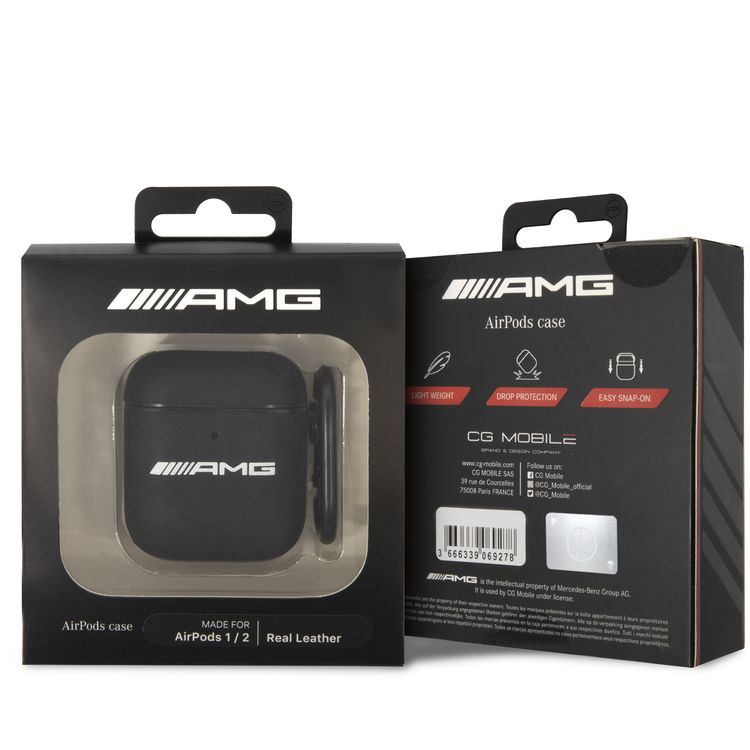 CG MOBILE AMG Genuine Leather Case Protective Cover, Accurate Cutouts, Slim & Lightweight, Shockproof, Anti-Scratch Compatible With Airpods 1/2 - Black