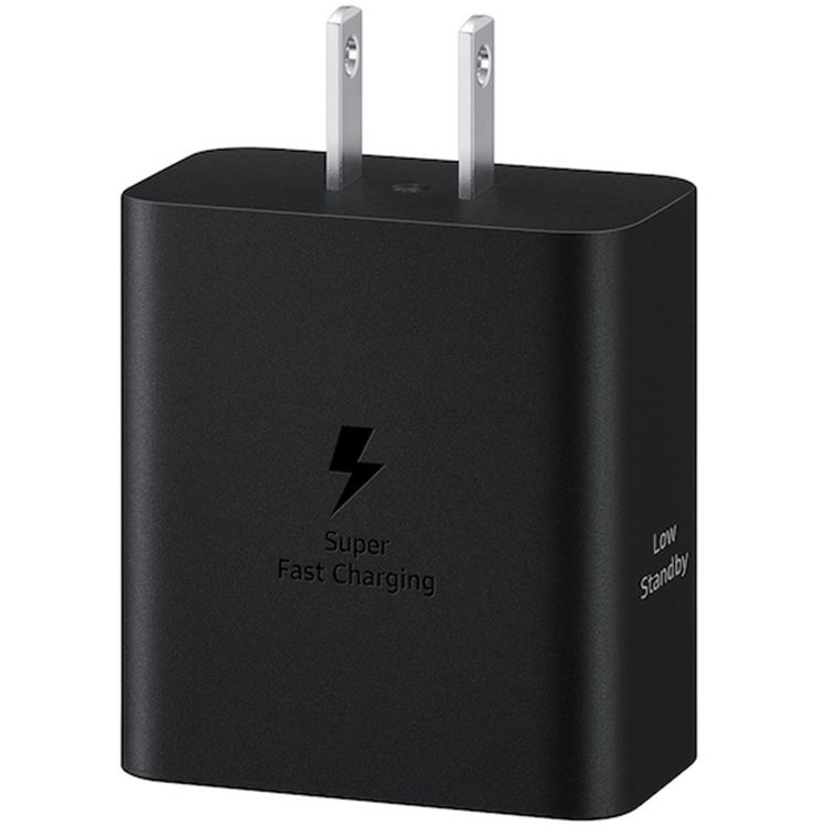 محول الطاقة من سامسونج بقدرة 50 واط PD مع كابل USB-C إلى USB-C بقوة 5 أمبير، ثنائي الدبوس EU، حماية من الدائرة القصيرة للشحن الآمن، شحن فائق السرعة 2.0 - أسود