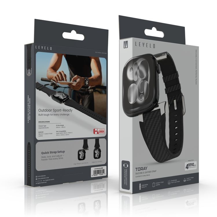 Toray Smartwatch Silicone & Leather Strap with Breathable Dual-Layer Build, Quick Strap Setup, Silicone + Carbon-Finish Leather Material, Sweat & Water Resistant, Designed for Apple Watch 11/10/9/8/7 Series – Black