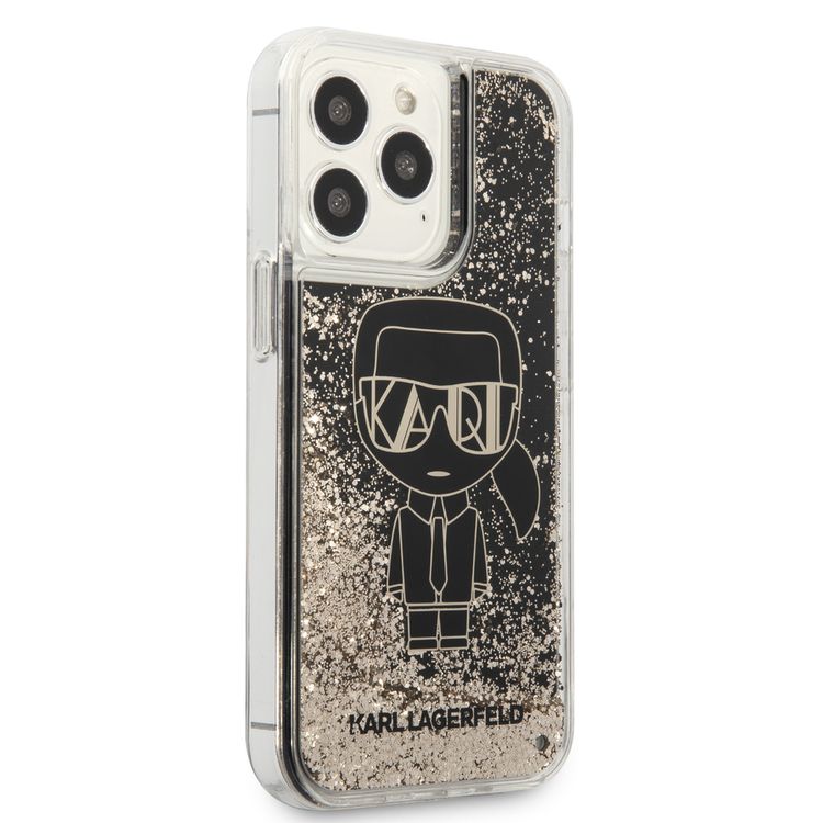 CG MOBILE Karl Lagerfeld Liquid Glitter Case Gatsby Ikonik Case For iPhone 13 Pro Shock Absorbent, Drop Protection Officially Licensed Glitter - Black