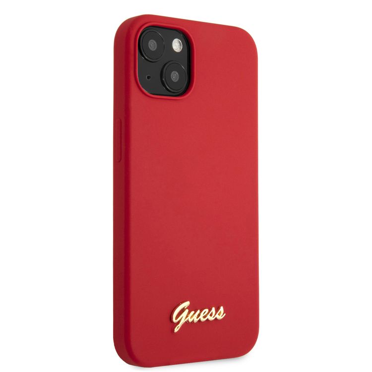 CG MOBILE Guess Liquid Silicone Case with Gold Metal Logo Script Compatible for iPhone 13 (6.1") Anti-Scratch, Easy Access to All Ports, Shock Absorption