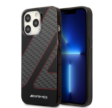 AMG Double Layer Checkered Flag Pattern Transparent Hard Case Compatible with iPhone 13 Pro - Red