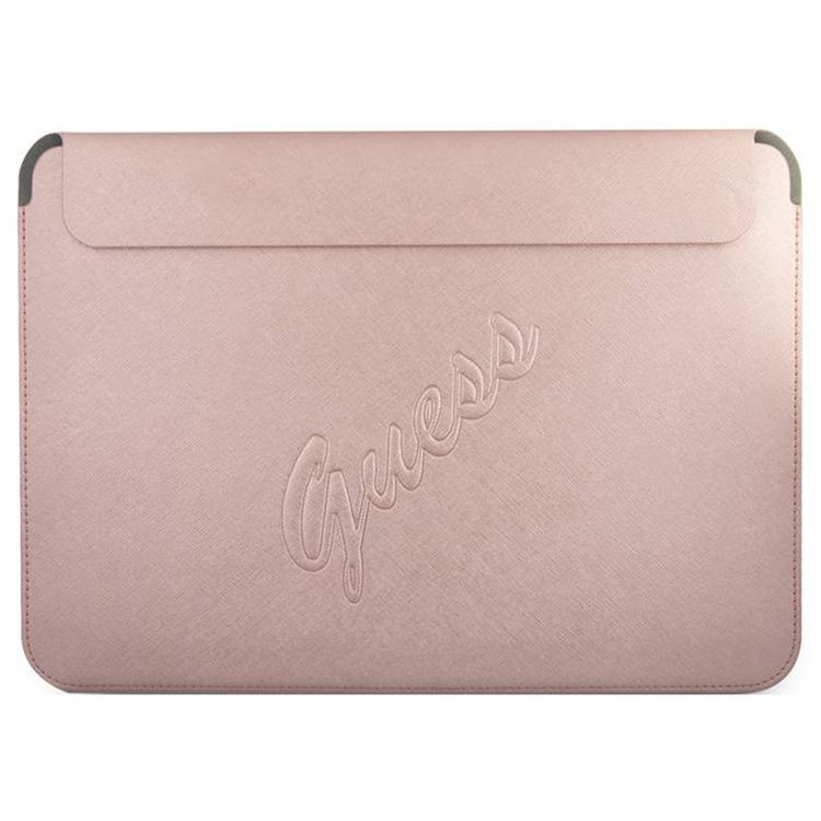 Guess PU Saffiano Script Computer Sleeve 13" with High-Quality Synthetic Leather Material, Water Resistant, Magnetic Closure - Pink