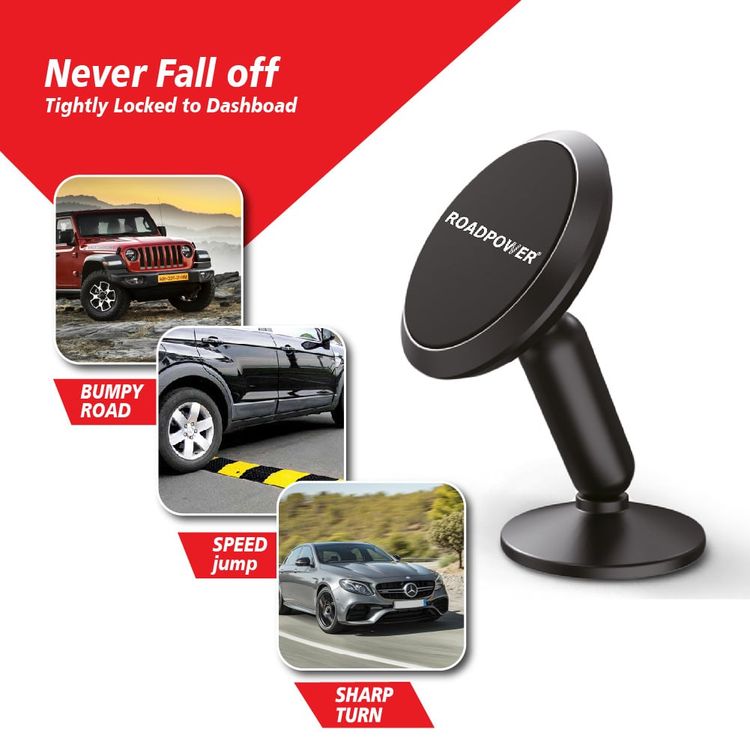 حامل الهاتف المحمول للسيارة من ROADPOWER، حامل مغناطيسي للوحة القيادة، لوحات معدنية، متوافق مع جميع الهواتف المحمولة
