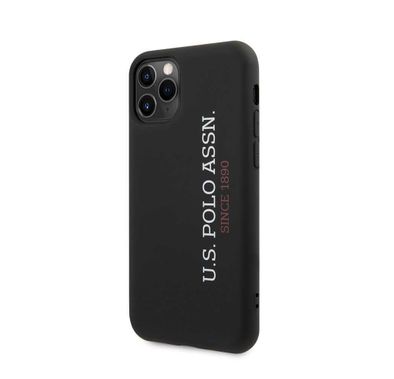 CG Mobile U.S. Polo Assn. Liquid Silicone Hard Case Vertical Logo for iPhone 12 Pro Max (6.7") Shock & Scratch Resistant, Suitable with Wireless Chargers Officially Licensed - Black