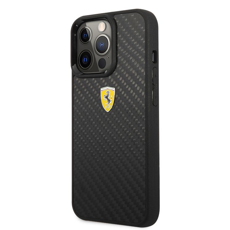 CG MOBILE Ferrari Real Carbon Hard Case Metal Logo Compatible for iPhone 13 Pro (6.1") Scratches Resistant, Easy Access to All Ports