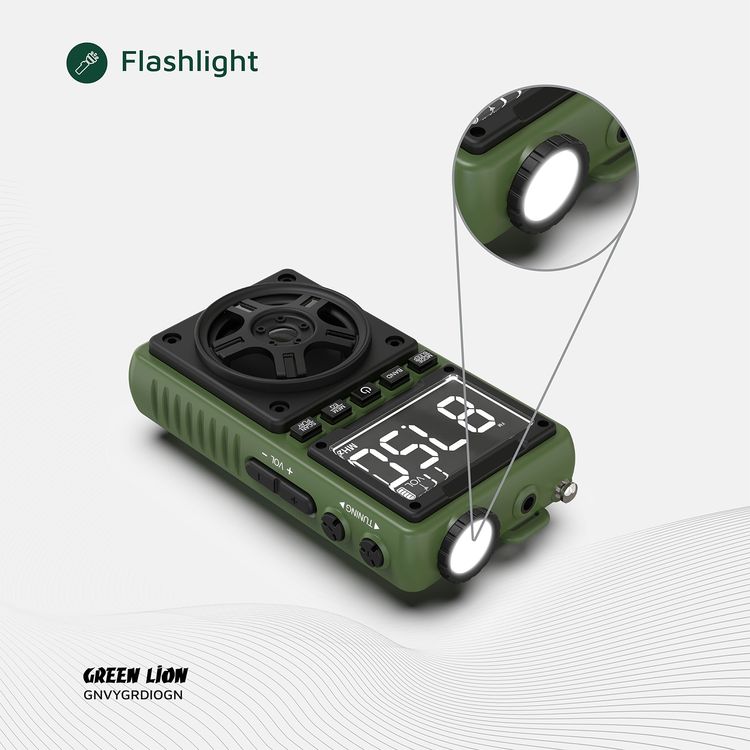 Green Lion Voyager Portable Radio with Bluetooth Speaker, 1.2W Flashlight, 6-7 Hours Playtime, 8-10m Transmission Range, Auto-Scan Mode, Lock & Sleep Function, 1.5 Hours Charging Time - Green