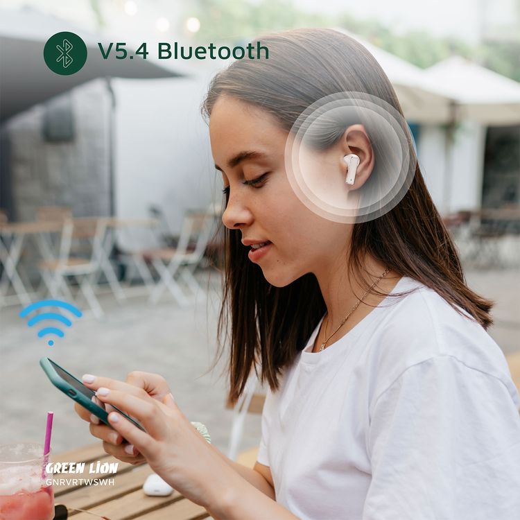 Green Lion River True Wireless Earbuds with ANC + ENC Clarity, Up to 7 Hours of Playtime, Smart in-Ear Detection, Bluetooth Version 5.4, -42dB Noise Reduction, 35 Hours Standby Time - White