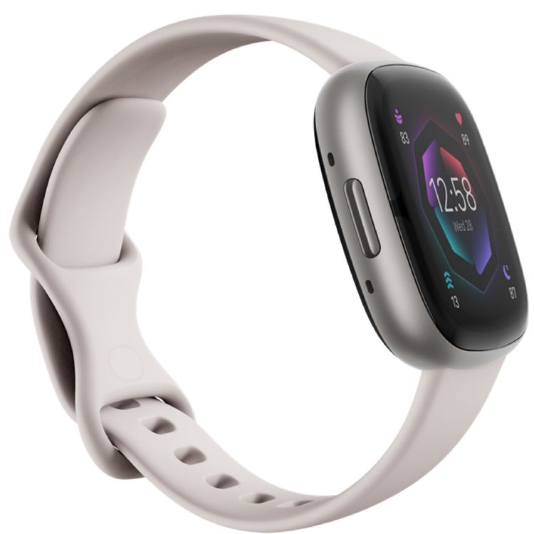 Fitbit Sense2 Fitness Wristband Heart Rate Tracker - Lunar White/Platinum Aluminum