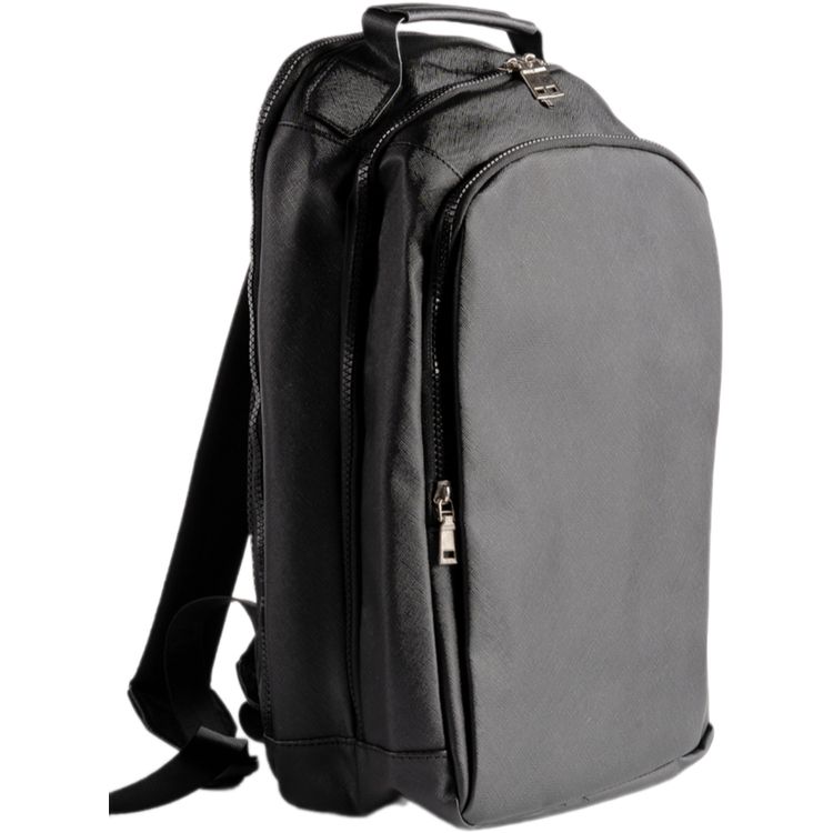 Levelo Elegancia Universal 16" Backpack with LVL Signature Logo, Leather Material, Water Resistant, Multiple Pockets - Black