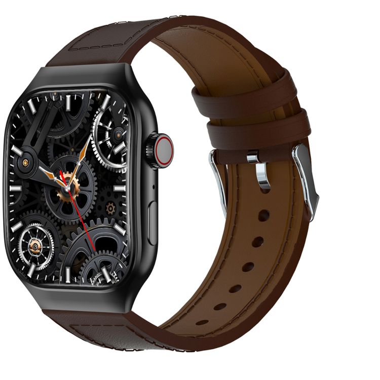 Green Lion Ridge Smart Watch with Magnetic Charging, Bluetooth Calls, Music Player, Health Monitoring, Metal Case Material, PU Leather Strap Material - Black / Brown