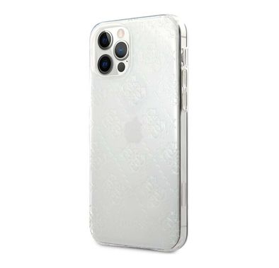 CG Mobile Guess PC/TPU 4G Pattern Hard Case Compatible for iPhone 12 / 12 Pro (6.1") Shock & Scratch Resistant, Easy Access to All Ports, Drop Protection Back Cover - Transparent