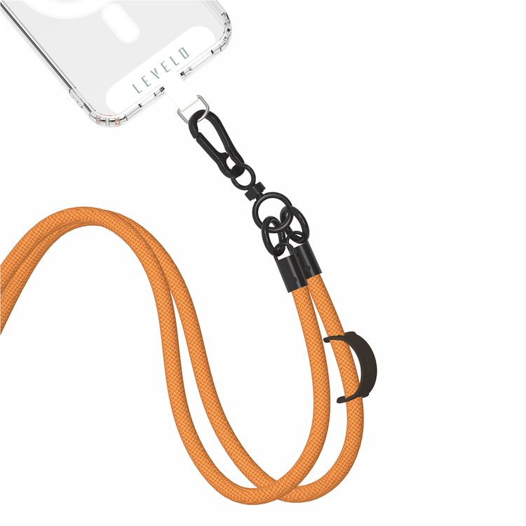 Levelo Everly Phone Crossbody Lanyard, 1.2m, Polyester Fiber, Metal Finish, Lightweight, Durable Material, Adjustable Straps, Universal Compatibility, Hypoallergenic Material - Carrot Orange