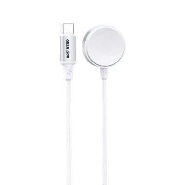 Green Lion iWatch USB-C to Wireless Charger, 5W Max Power, Fast Charging, Braided Cable - White