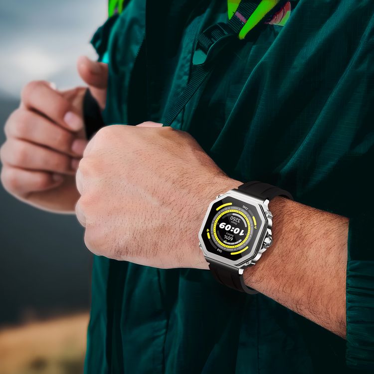 Porodo FitPulse Pro Smartwatch with 1.43-inch AMOLED Display, 466 x 466 pixels Resolution, Up to 7 Days Working Time, 400mAh Battery Capacity, 128MB Flash Memory, Bluetooth Version 5.2, IP68 Water Resistance Level - Black / Silver