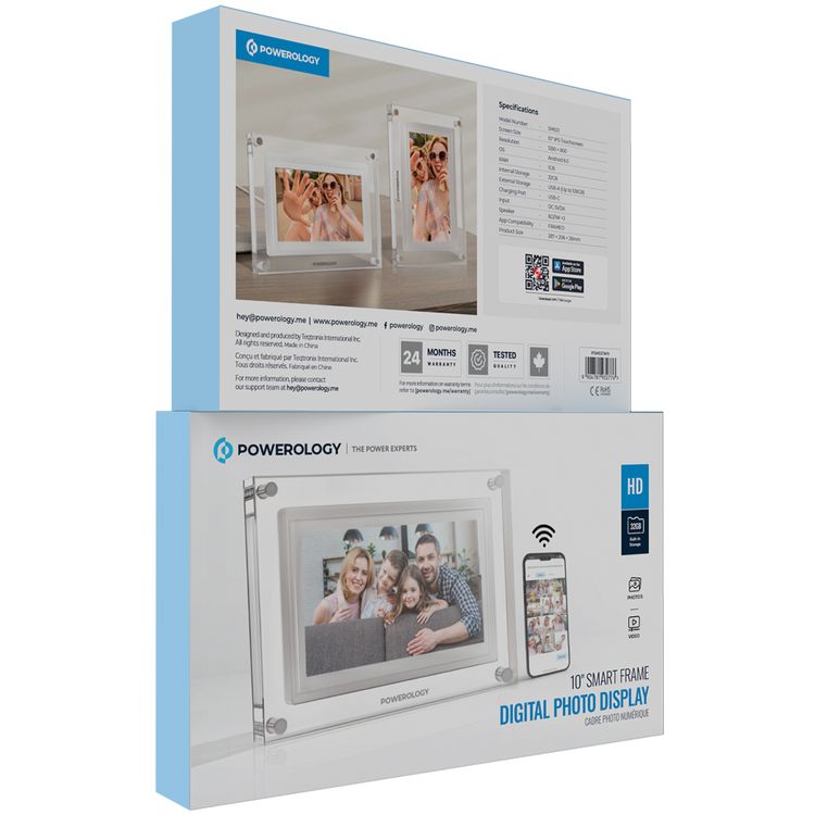 Powerology Digital Photo Display with 10" IPS Smart Frame, 1280×800 pixels Resolution, Smart Photo Centering, 32GB Built-in Storage, Android 6.0 OS, Wireless Instant Sharing