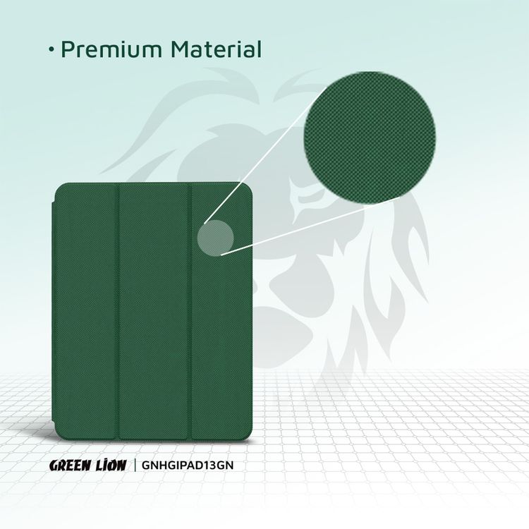 Green Lion Hogo Premium Case with Pencil Holder for iPad Pro 13", Auto Wake, Ultra Slim Fit, Stable Tri-Fold Stand, Built-in Pencil Holder, Magnetic Smart Cover, Auto Sleep/Wake - Green
