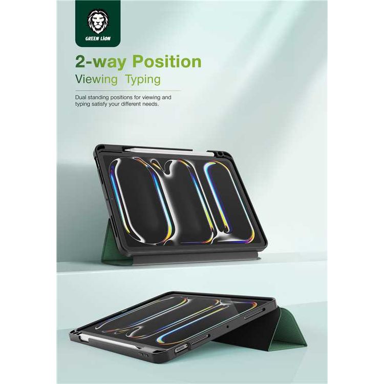 Green Lion Hogo Premium Case with Pencil Holder for iPad Pro 11", Ultra Slim Fit, Stable Tri-Fold Stand, Built-in Pencil Holder, Magnetic Smart Cover, Auto Sleep/Wake - Green