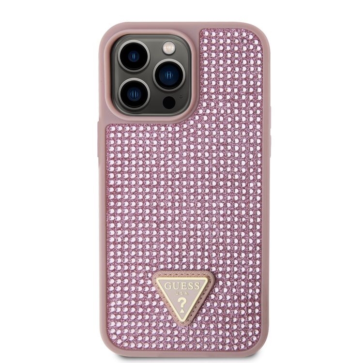 Guess Rhinestone Case with Triangle Logo  - Pink - iPhone 15 Pro Max
