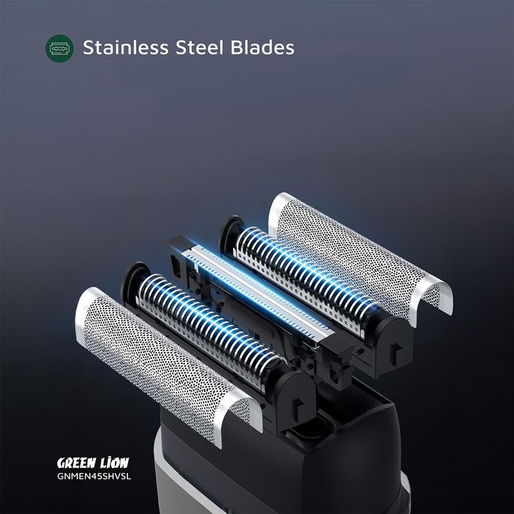 Green Lion Men's Shaver X with Wet & Dry Use, Magnetic Head Cap, Stainless Steel Blade, Travel Lock, 7500RPM Motor, 900mAh Battery Capacity, Type-C Charging - Silver