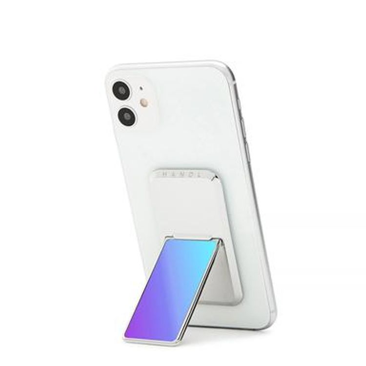 هاندل مقبض هاتف قزحي الألوان ، أزواج مع أي هاتف ذكي ، مسند متعدد الوظائف ، متوافق مع الشحن اللاسلكي وقبضة الهاتف والحامل - ازرق / بنفسجي