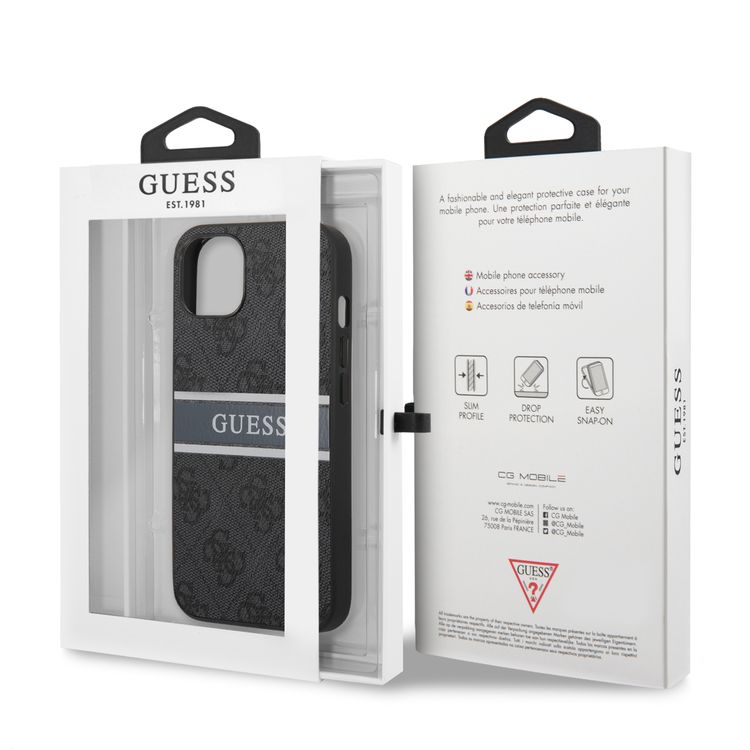 CG MOBILE Guess 4G PU Leather Case with Printed Stripe Compatible for iPhone 13 Mini (5.4") Anti-Scratch, Easy Access to All Ports, Shock Absorption