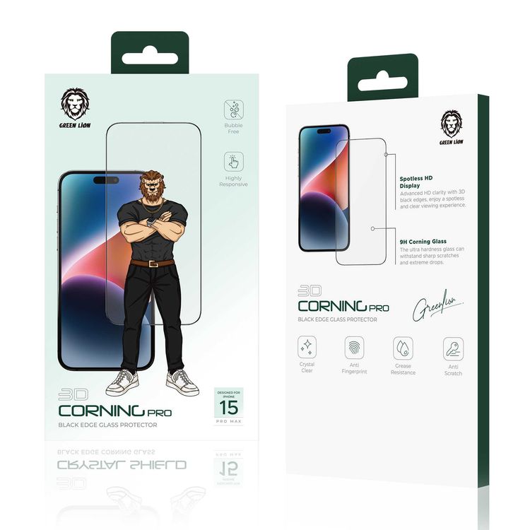 حماية شاشة Green Lion 3D Corning Pro - صافي - iPhone 15 Pro