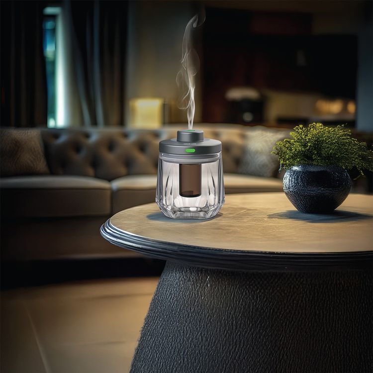 موزع العطر بالكريستال من غرين ليون مع زيت عطري 10 مل مرفق، يعمل حتى 28 ساعة، 3 أوضاع رش، سعة بطارية 400mAh، تغطية 20م²، ضوء تنفسي - رمادي