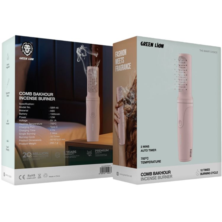 Green Lion Comb Bakhour Incense Burner, 1500 mAh Battery Capacity, Adjustable Temperature Control, 700°C Heating Temperature, Ergonomic Design, Strong Fragment - Pink