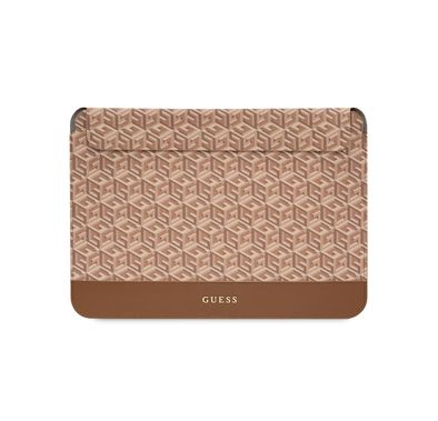 Guess Gcube Stripes Computer Sleeve for MacBook 13"/14" with Synthetic Leather Material, Magnetic Lock, Water Resistant - Brown